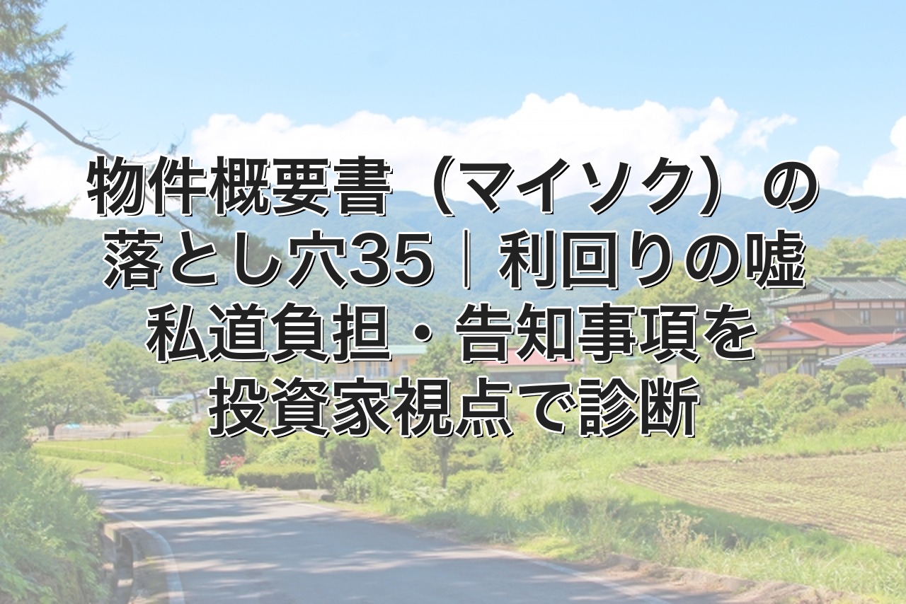 物件概要書（マイソク）の落とし穴35｜利回りの嘘・私道負担・告知事項を投資家視点で診断