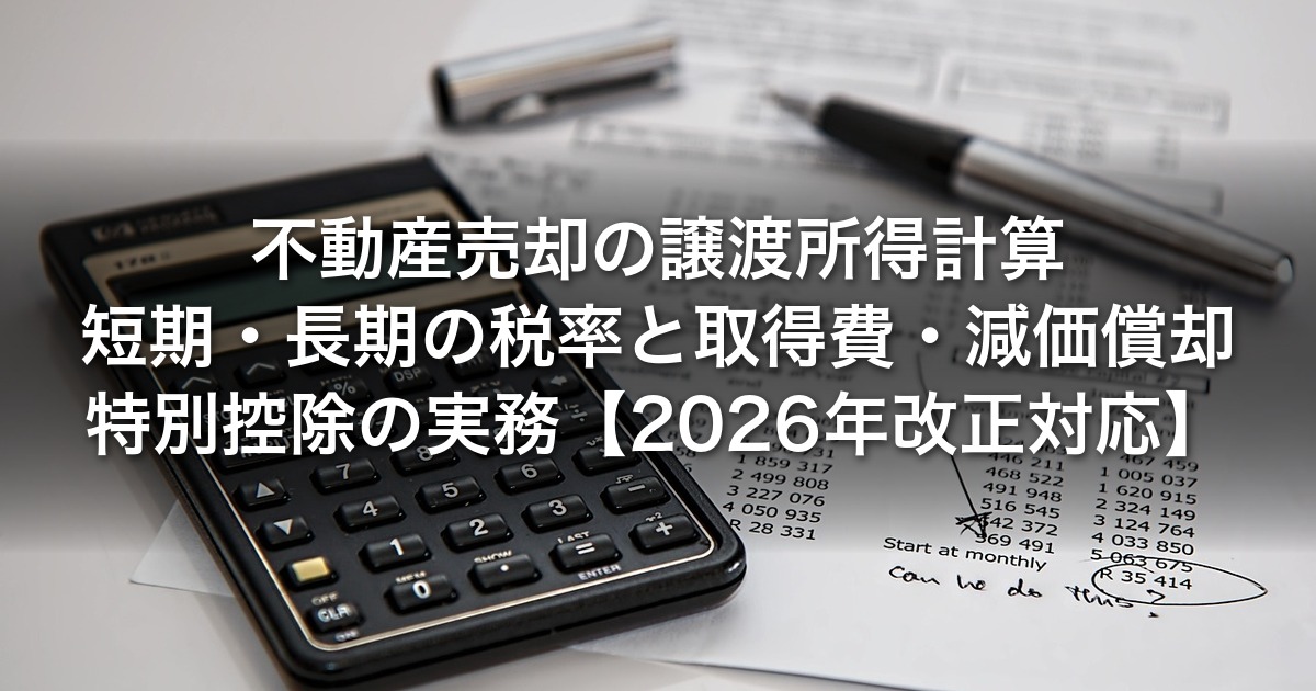 不動産売却の譲渡所得計算｜短期・長期の税率と取得費・減価償却・特別控除の実務【2026年改正対応】
